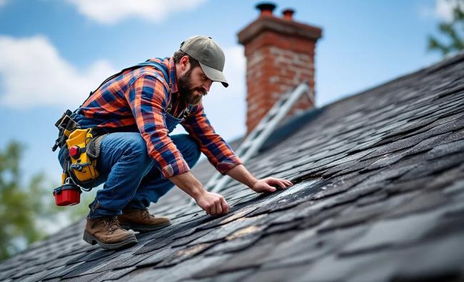 A man working repair on the roof