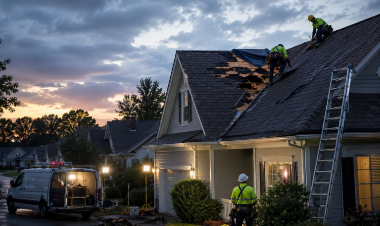 Emergency roof repair after storm damage