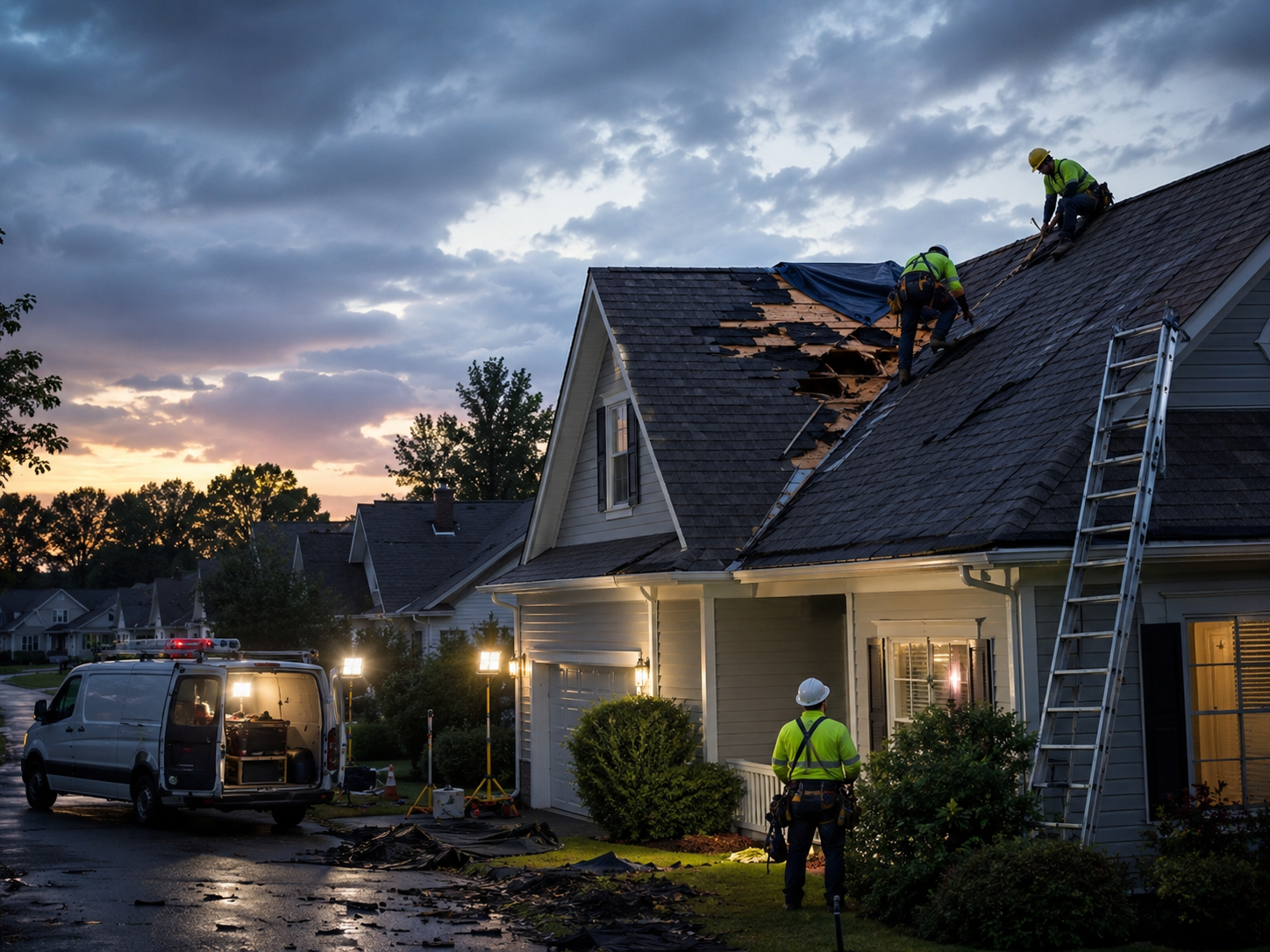 Emergency roof repair after storm damage