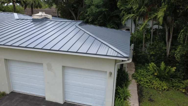 Gray metal garage roof detail in South Miami, Florida