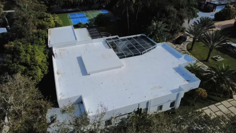 Completed white TPO roof drone view in Cutler Bay, Florida