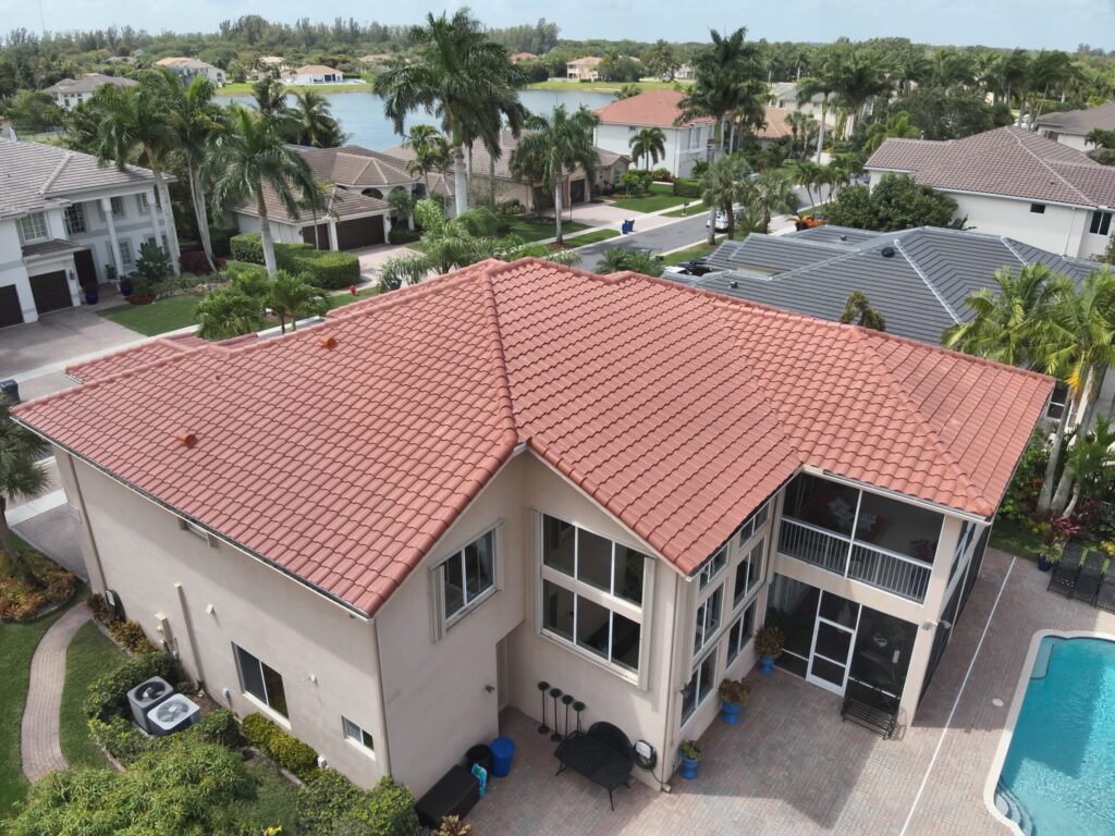 Roof tiles with a shadow of a drone