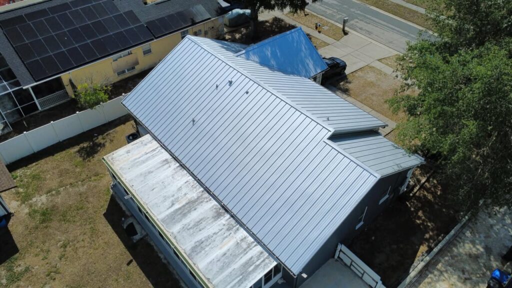 Close view of exposed fastener metal panel alignment in Riverview, Florida