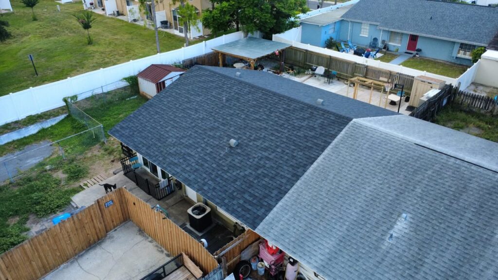 Aerial view of Harbor Blue shingles on a Tampa, Florida home