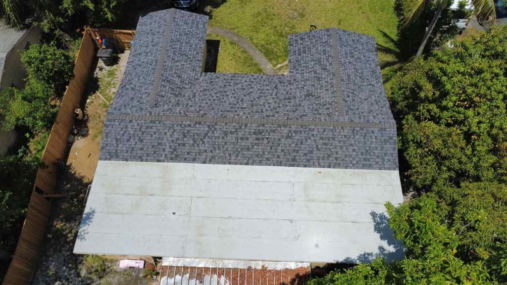 Owens Corning shingle roof in Midnight Plum replacement carried out by Maze Roofing on a home in West Palm Beach, Florida