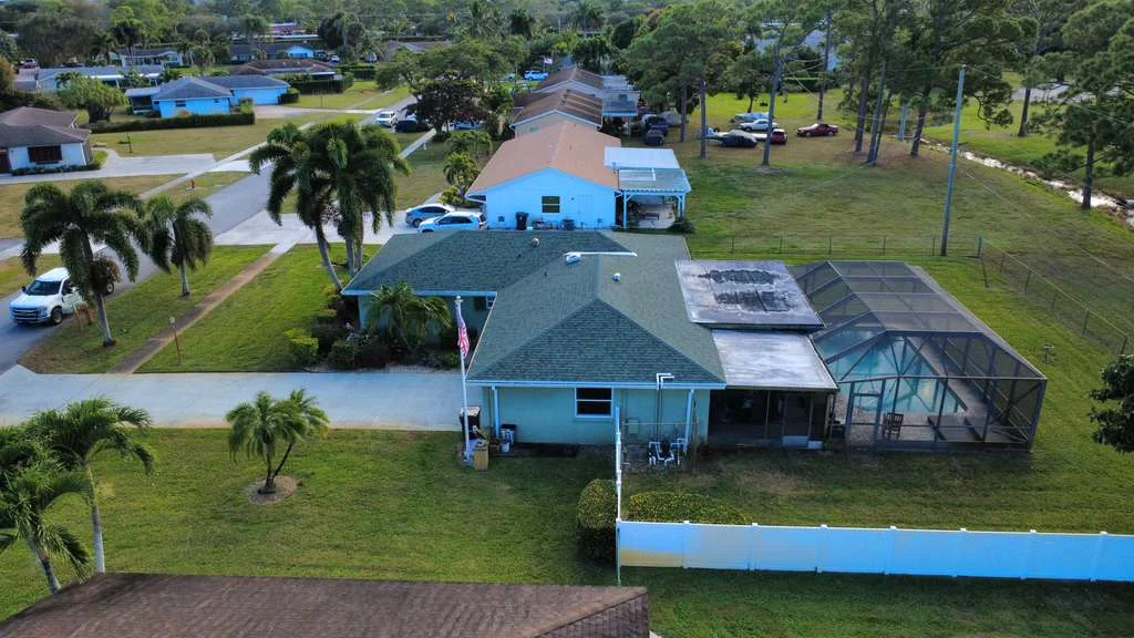 Aerial view of asphalt roof replacement