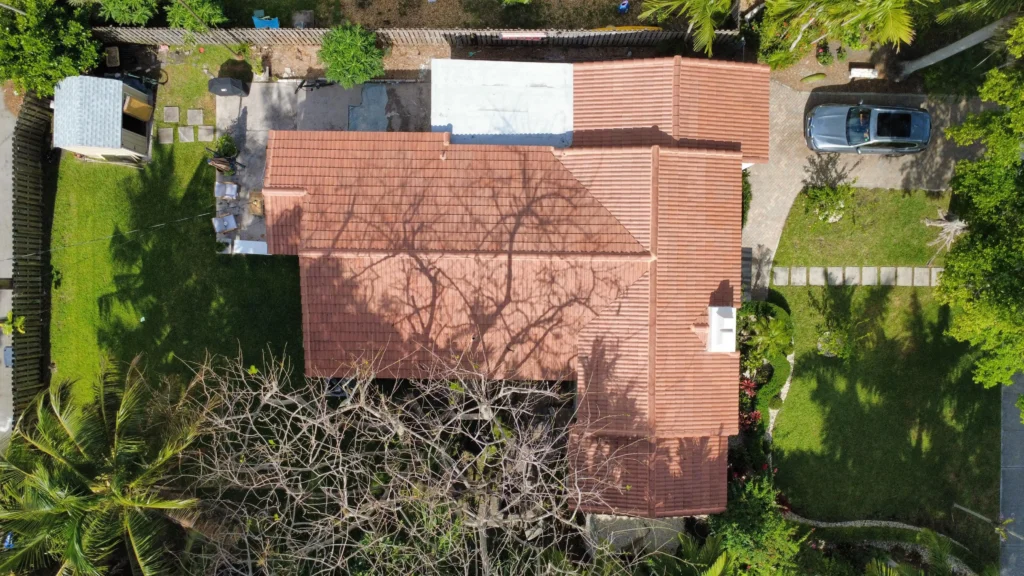 Top view clay tile roof