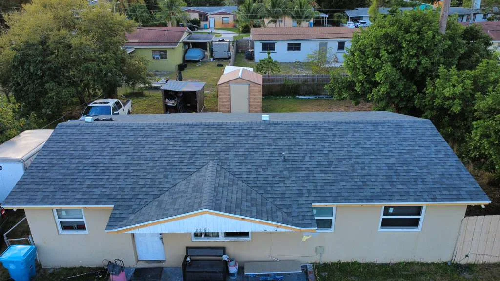 Aerial view of completed roof replacement