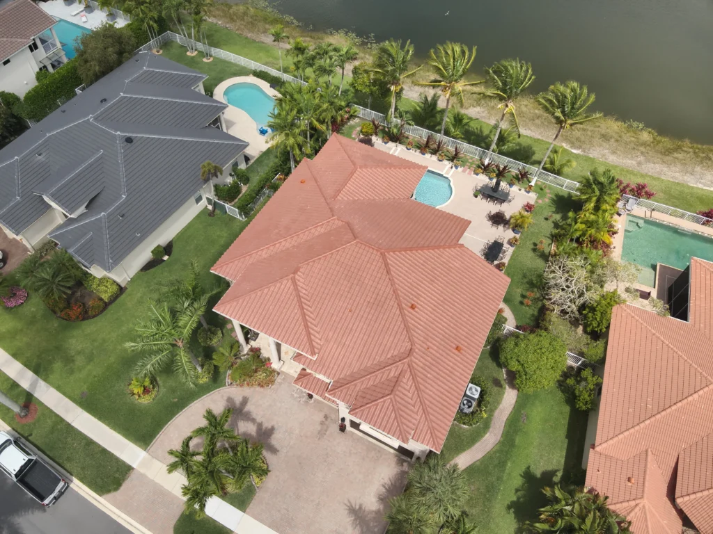 Red tile roof aerial view