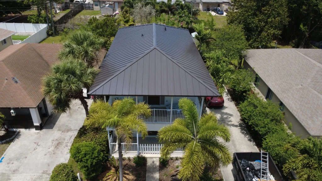 Dark gray standing seam roof front view