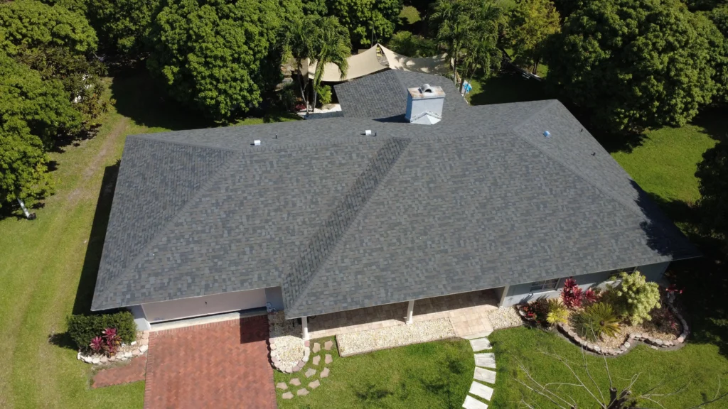 Gray shingle roof aerial view