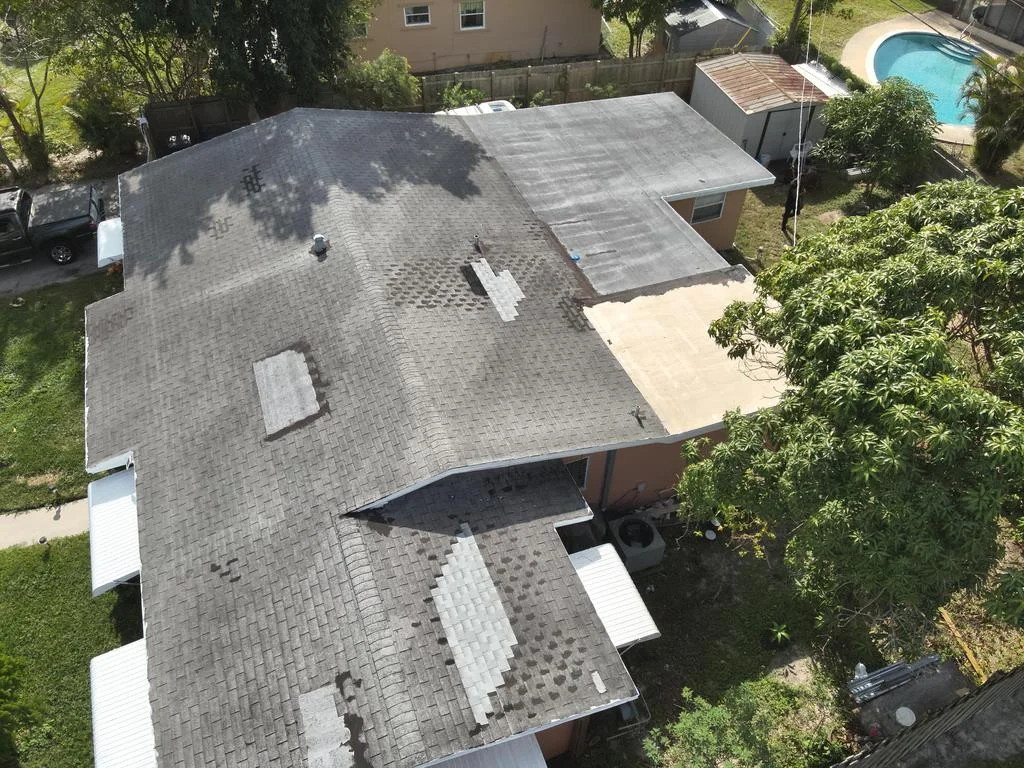 Gray shingle roof aerial view