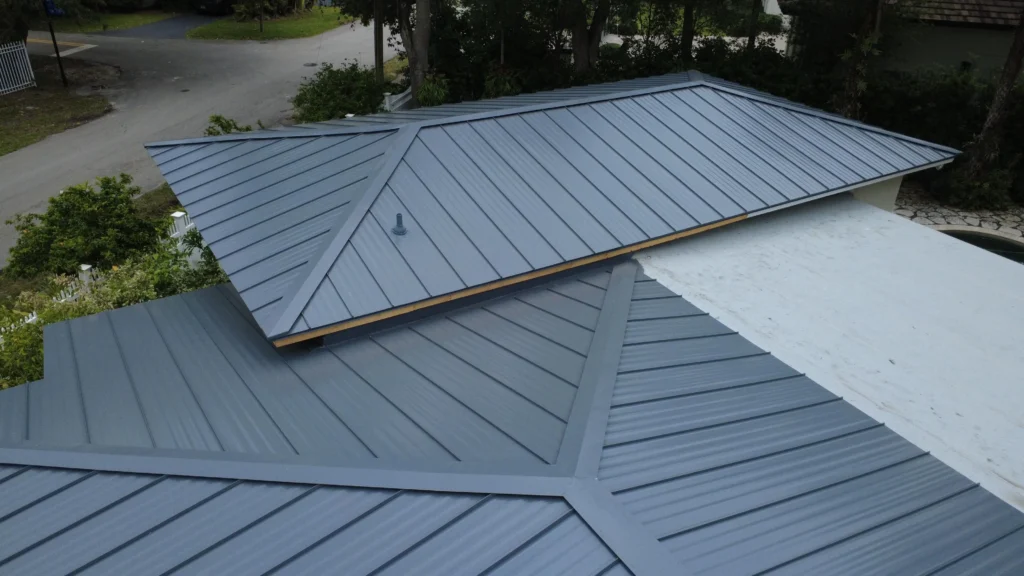 Large gray metal roof aerial photo
