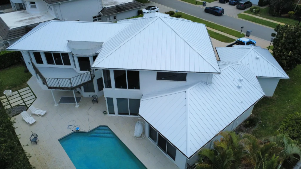 Residential metal roofing over pool