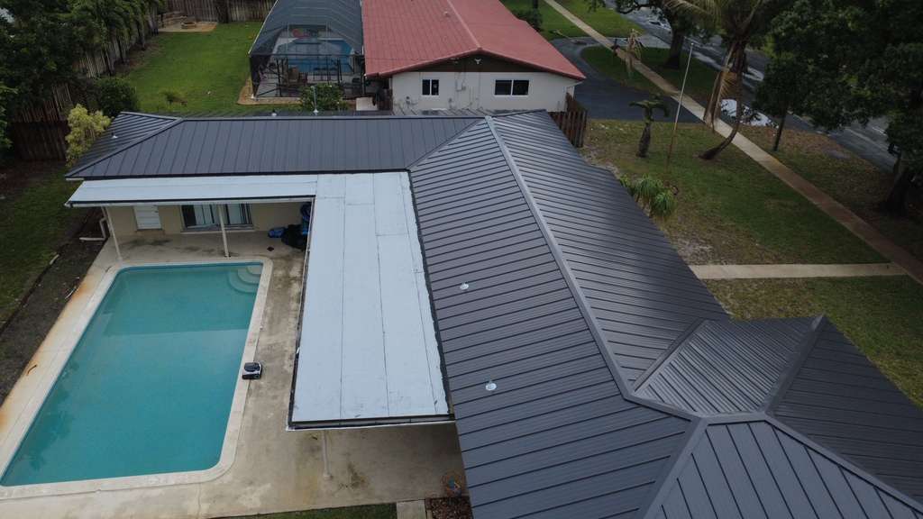 Close view of standing seam roof panels