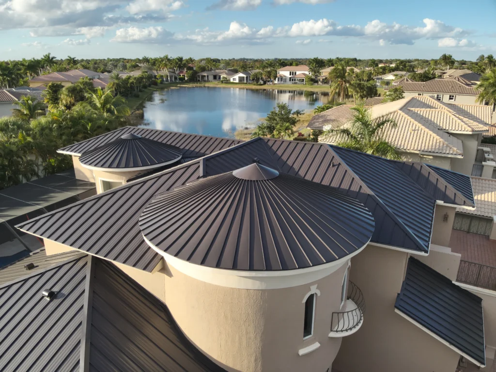 Standing seam metal roof on large home