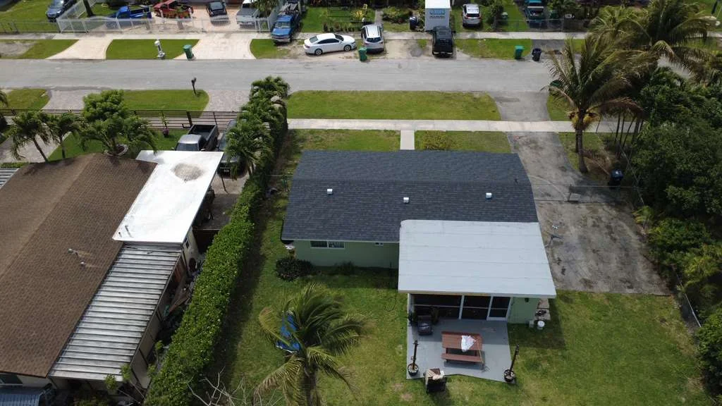 Residential shingle roof aerial view