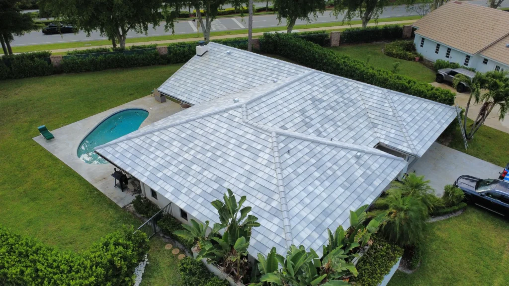White tile roof from above