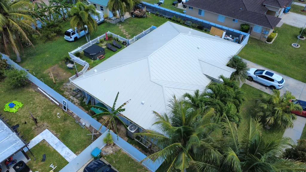 White metal roof residential installation