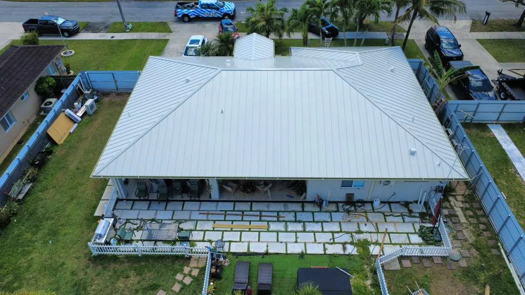 White metal roof aerial photography