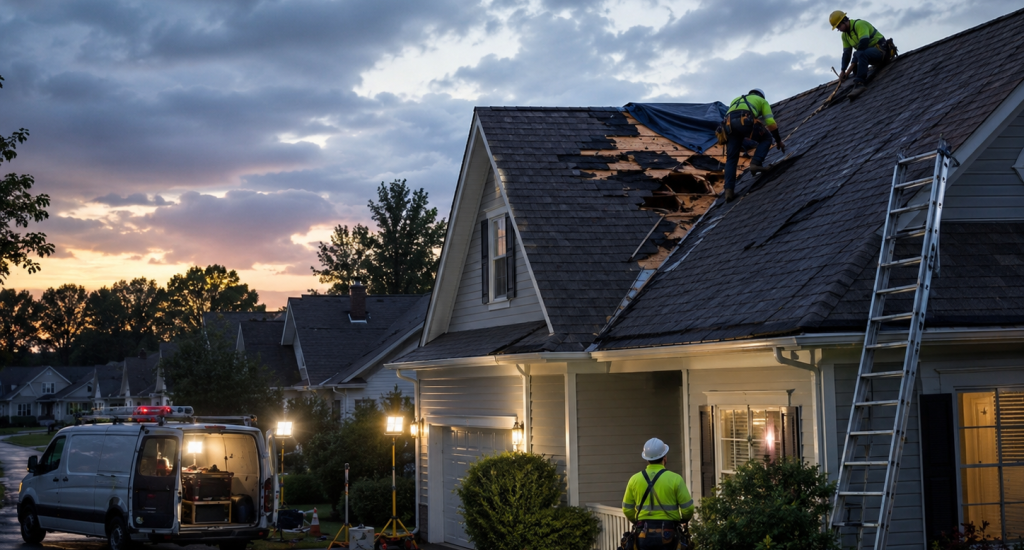 Emergency roof repair after storm damage