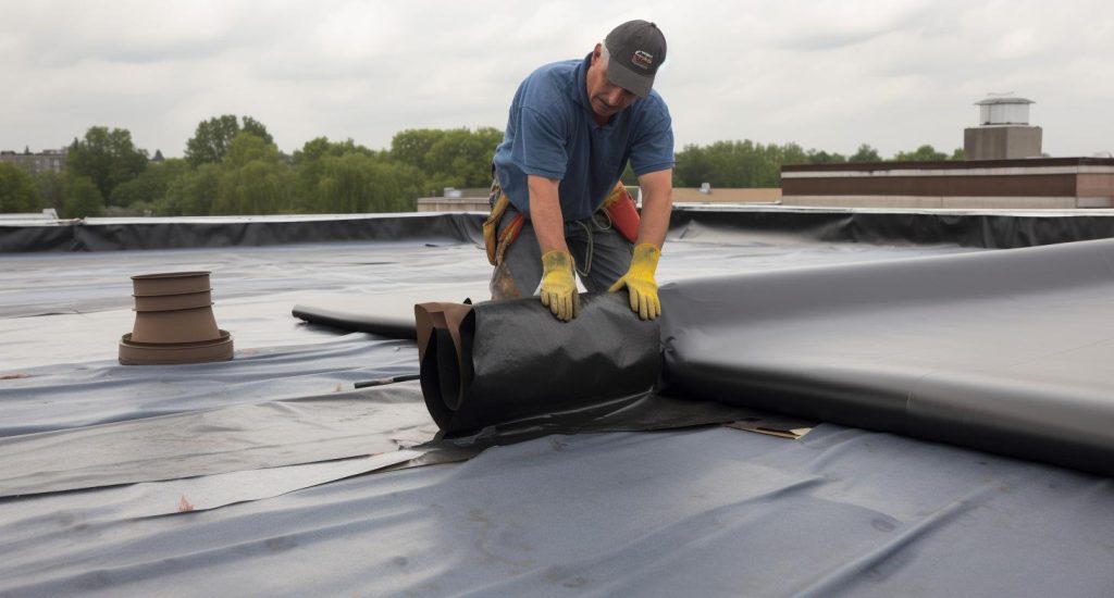 A man working Flat Roof Replacement